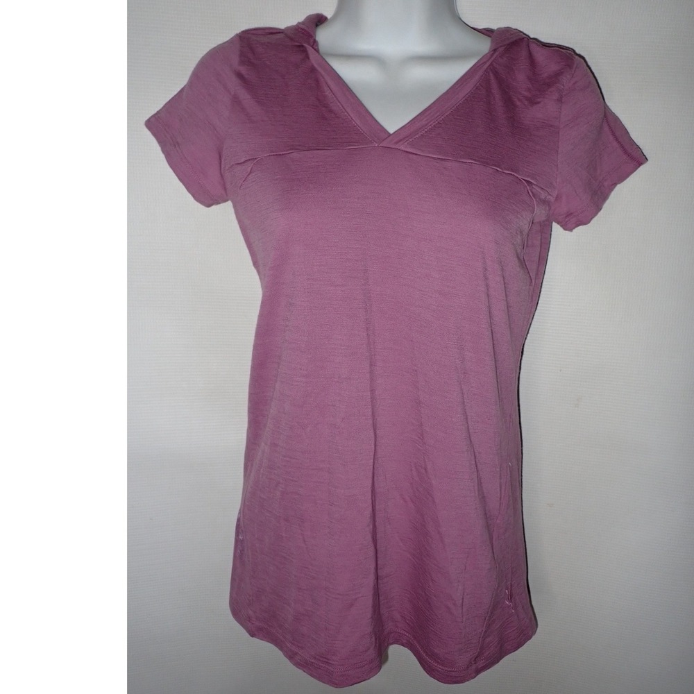 Ibex Womens Merino Wool Short Sleeve Hooded Graphic Tee Purple XS Boho Gorpcore